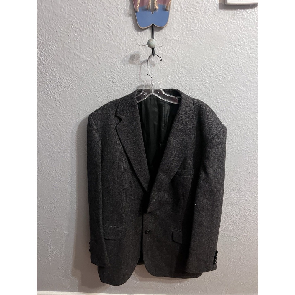 Cromarty‎ Sport Coat 44L Herringbone Wool Tweed Blazer Charcoal Gray